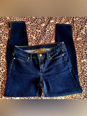 Tory Burch Dark Indigo Skinny Jeans with Gold Accents - 💯 % Authentic